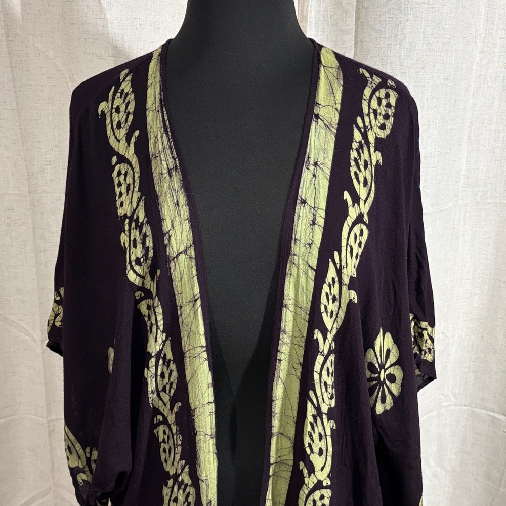 Dark Purple and Green Open Front Kimono